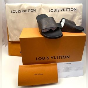 AUTHENTIC LOUIS VUITTON MONOGRAM WATERFRONT MULE SLIDES MENS SZ 5 / WOMENS SZ 7